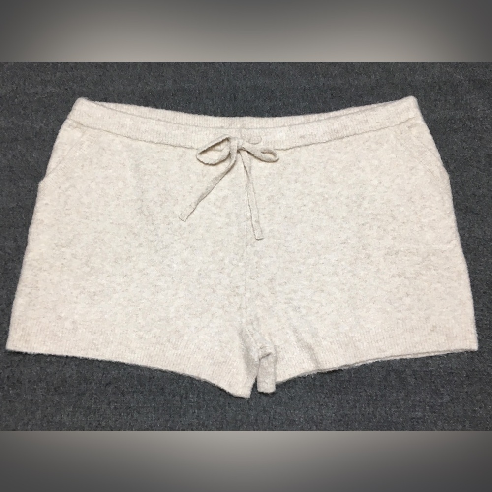 Auden Womens Plus Size 2X Oatmeal Drawstring Lounge Sweater Shorts with Pockets